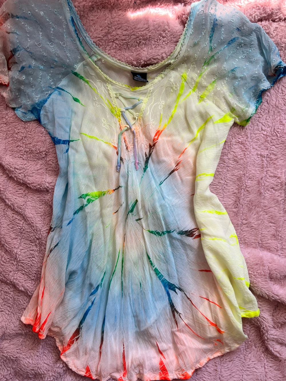 Boho Tie-Dyed Peasant Top w. Embroidery | One Size | NWOT | Fairycore Summer ☀️
